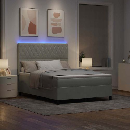 LED кутия за пружини с легло Светлосиво 140 x 190 cm Кадифе