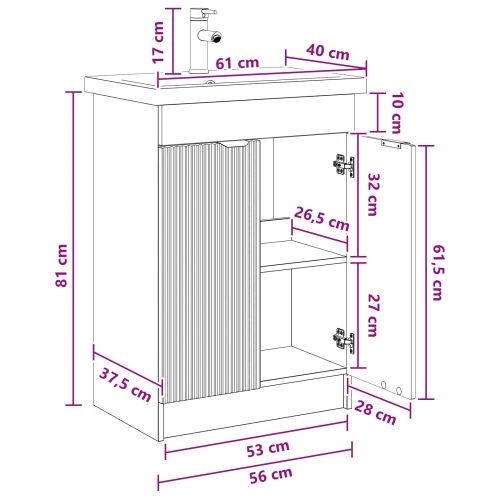 Комплект мебели за баня Черно 56 x 37,5 x 81 см