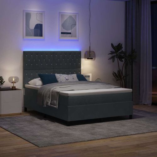 LED кутия за пружини с легло Тъмен сив 160 x 200 cm Кадифе