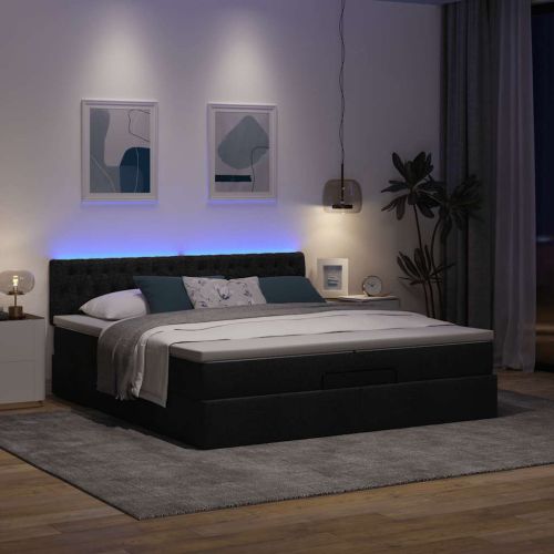 Османска легло с матрак и LED, черно, 200x200 см, плат