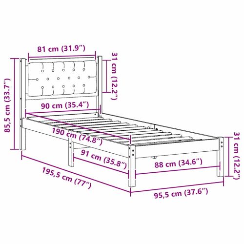 Рамка за легло с таблото Таупе 90 x 190 cm Солидно борово дърво