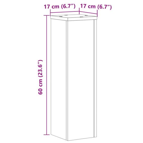 Стойки за растения 2 бр опушен дъб 17x17x60 см инженерно дърво