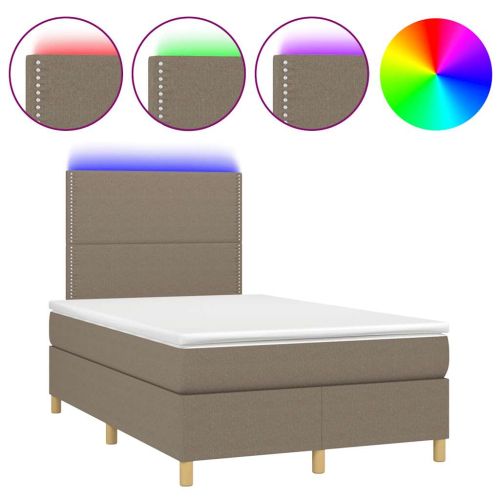 Боксспринг легло с матрак и LED, таупе, 120x190 см, плат