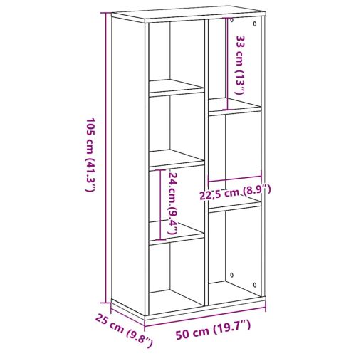 Библиотека, бетонно сива, 50x25x105 см, инженерно дърво