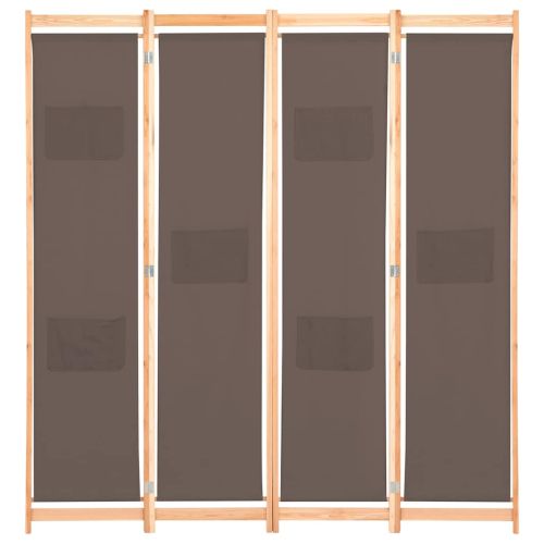 Параван за стая, 4 панела, кафяв, 160x170x4 cм, текстил