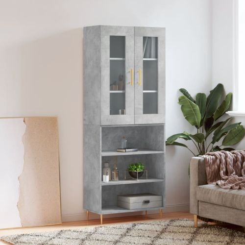 Висок шкаф, бетонно сив, 69,5x34x180 см, инженерно дърво