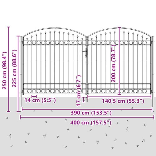 Врата за ограда ASSEN 401 x 250 см Стомана Сив С ключалка