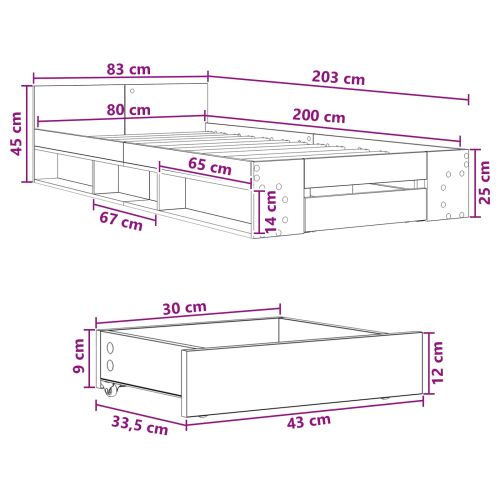 Леглово рамо с хранилище с чекмедже Черен дъб 80 x 200 cm