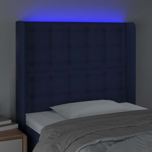LED горна табла за легло, синя, 83x16x118/128 см, плат