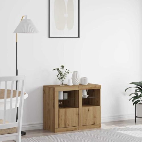 LED конзолна маса 2 бр. 41 x 37 x 67 см Инженерна дървесина Дъб