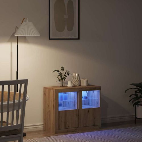 LED конзолна маса 2 бр. 41 x 37 x 67 см Инженерна дървесина Дъб