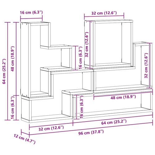 Стенен рафт Монтиране на стена Черния дъб 96 x 12 x 64 см