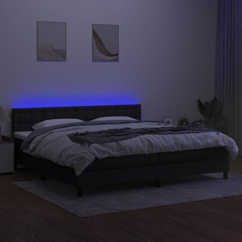 Боксспринг легло с матрак и LED, черна, 200x200 см, плат