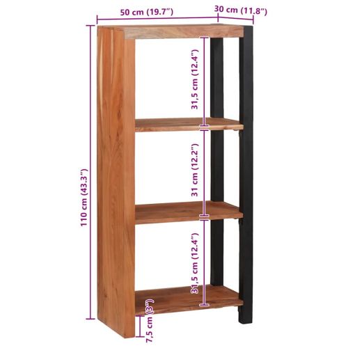 Рафт за книги Кафяво 50 x 30 x 110 см Солидно акациево дърво