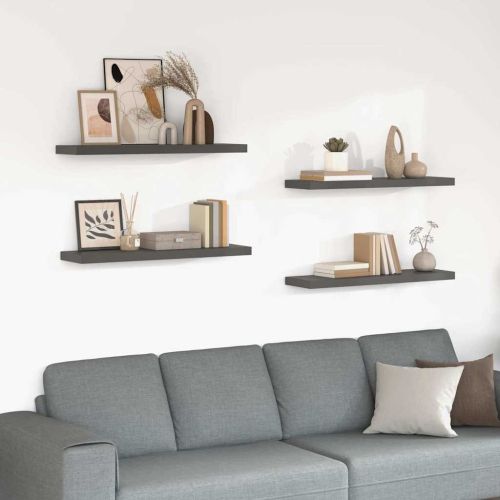 Окачени стенни рафтове, 4 бр, сив гланц, 90x23,5x3,8 см, МДФ