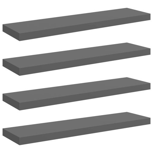 Окачени стенни рафтове, 4 бр, сив гланц, 90x23,5x3,8 см, МДФ