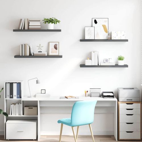 Окачени стенни рафтове, 4 бр, сив гланц, 90x23,5x3,8 см, МДФ