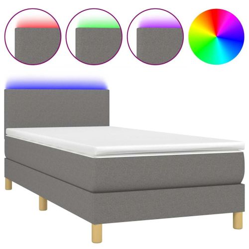 Боксспринг легло с матрак и LED, тъмносиво, 80x200 см, плат