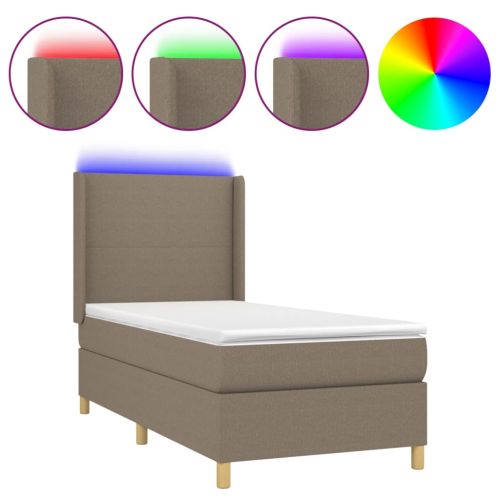 Боксспринг легло с матрак и LED, таупе, 100x200 см, плат