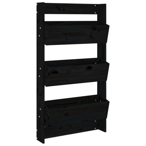Стенни кашпи 3 нива 60x18,5x110 см черни бор масивна дървесина