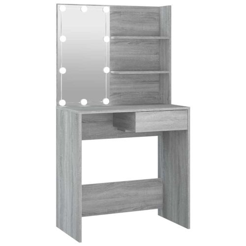 Тоалетка с LED, сив сонома, 74,5x40x141 см