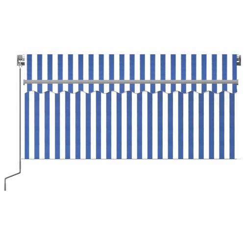 Ръчно прибиращ се сенник с щора и LED, 3,5x2,5 м, синьо и бяло
