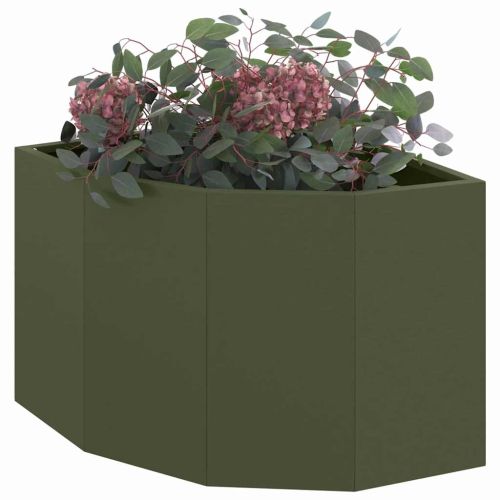 Ъглов сандък за цветя Маслиненозелено 45 x 45 x 35 cm Стомана