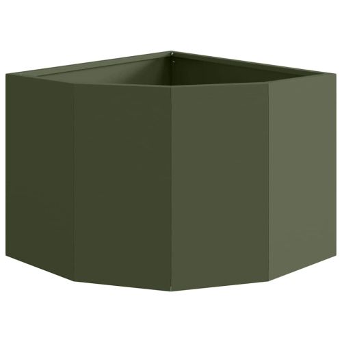 Ъглов сандък за цветя Маслиненозелено 45 x 45 x 35 cm Стомана