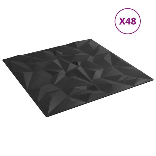 Стенни панели 48 бр. 50 x 50 cm Черно XPS Пяна