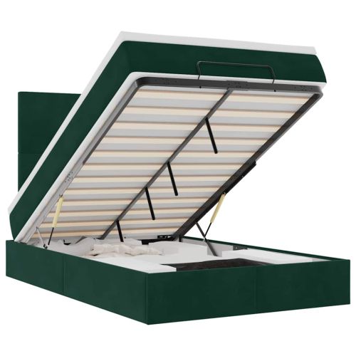 Османска легло с матраци и LED, тъмнозелено, 120x190 см, кадифе