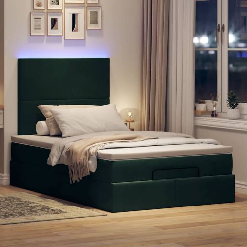 Османска легло с матраци и LED, тъмнозелено, 120x190 см, кадифе