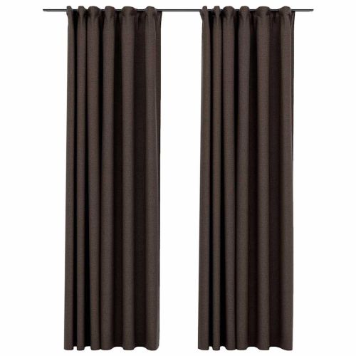 Затъмняващи завеси с куки имитация лен 2 бр таупе 140x225 см