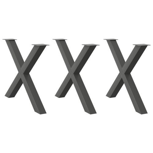 Крака за трапезна маса, X-образни, 3 бр., антрацит, 90x(72-73) см, стомана