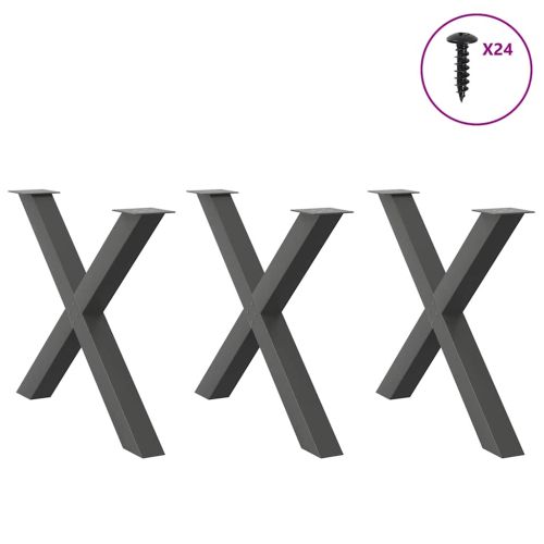 Крака за трапезна маса, X-образни, 3 бр., антрацит, 90x(72-73) см, стомана