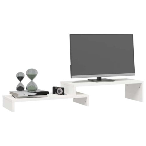 Поставка за монитор, бяла, (52-101)x22x14 см, бор масив