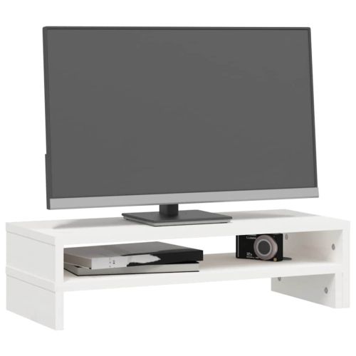 Поставка за монитор, бяла, (52-101)x22x14 см, бор масив