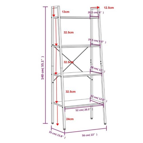 Стояща етажерка с 4 рафта светлокафяво и черно 56x35x140 см