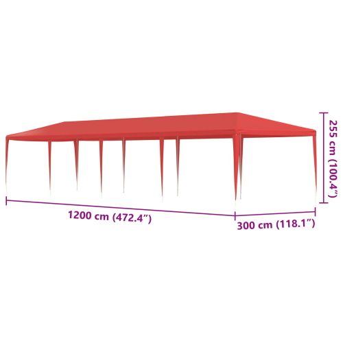 Парти шатър Червено 1200 x 300 x 255 см Полиетилен и стомана