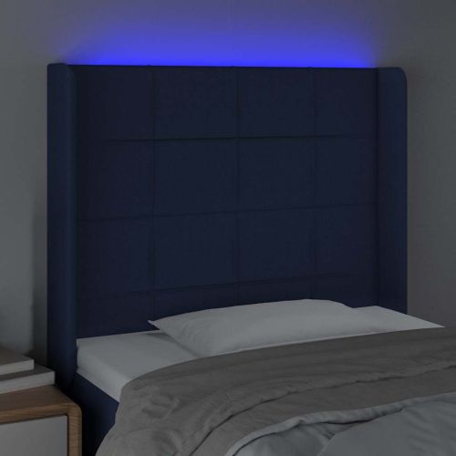 LED горна табла за легло, синя, 83x16x118/128 см, плат
