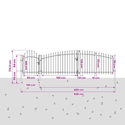 Градинска врата WOERDEN 125 x 500 cm С ключалка Стомана Сив