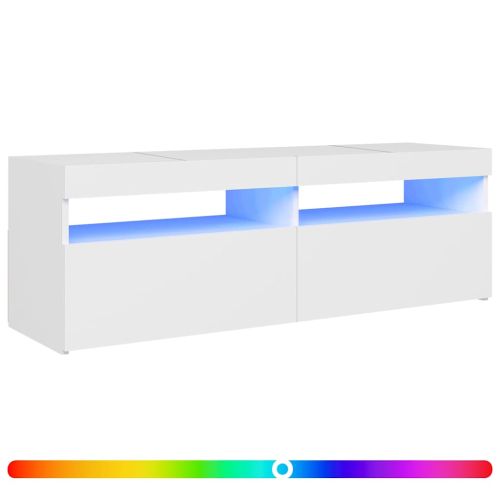 ТВ шкаф с LED осветление, бял, 120x35x40 см