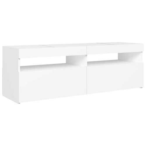 ТВ шкаф с LED осветление, бял, 120x35x40 см