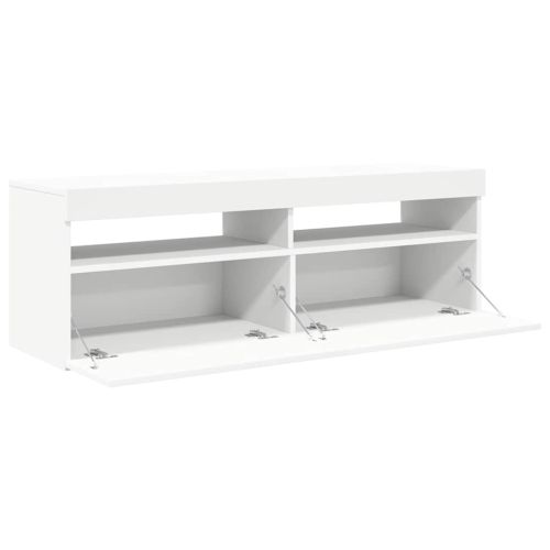 ТВ шкаф с LED осветление, бял, 120x35x40 см