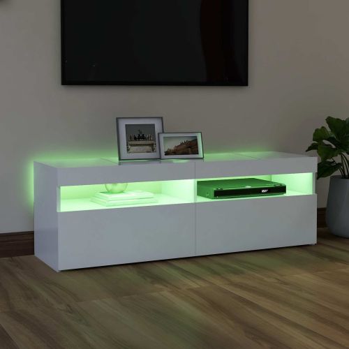 ТВ шкаф с LED осветление, бял, 120x35x40 см
