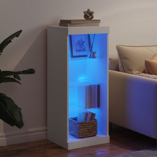 Сайдборд с LED светлини, бял, 41x37x100 см