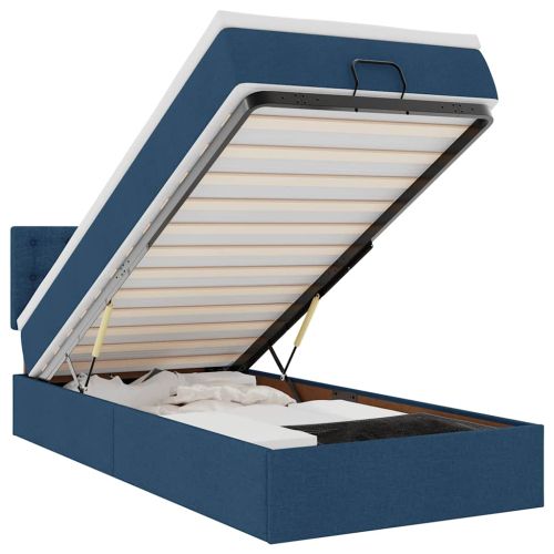 Османска легло с матрак и LED, синьо, 100x200 см, плат