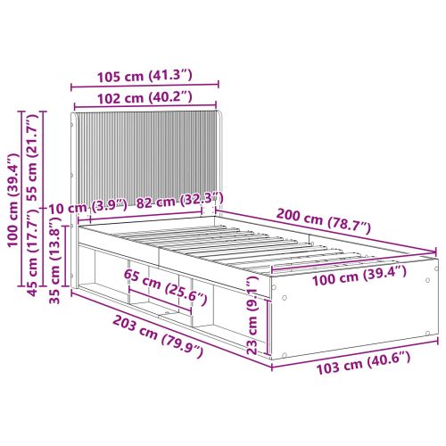 Рамка за легло с място за съхранение и табла Бяло 100 x 200 cm