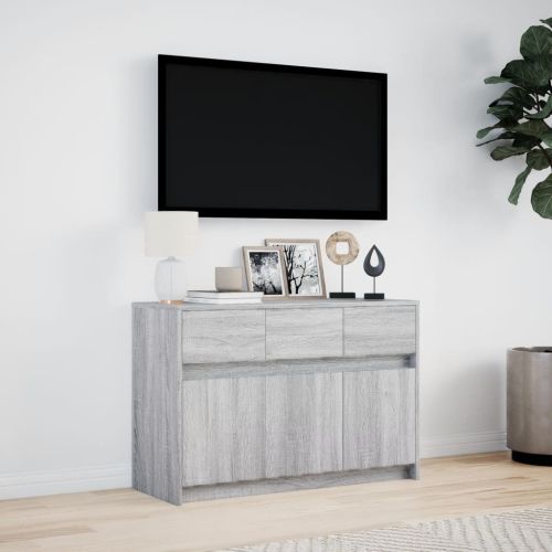 ТВ шкаф с LED, сив сонома, 91x34x61 см, инженерно дърво