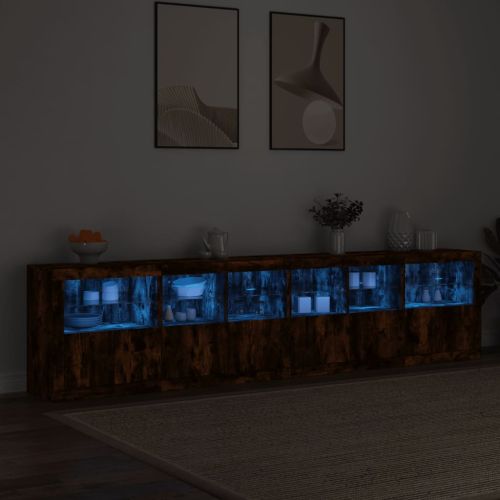 Сайдборд с LED светлини, oпушен дъб, 283x37x67 см