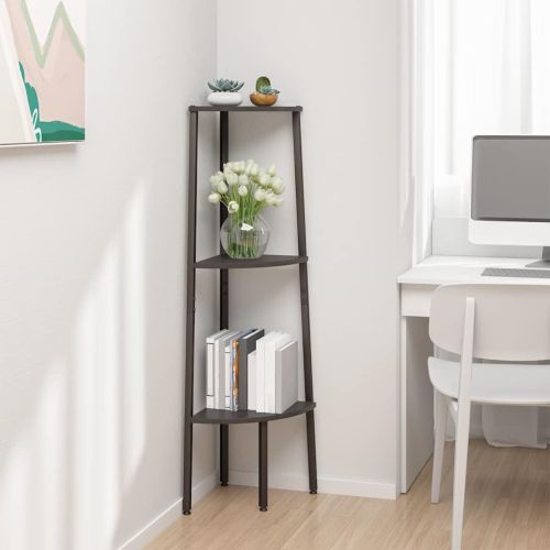 Ъглова етажерка с 3 рафта черна 45,5x31,5x120 см